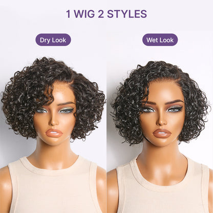 Water Wave Pixie Cut Water Wave Glueless Minimalist HD Lace Short Curly Wig