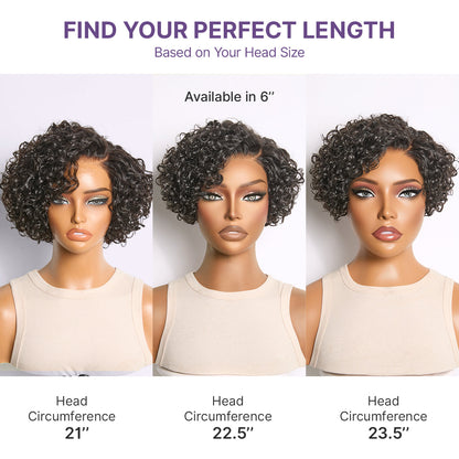Water Wave Pixie Cut Water Wave Glueless Minimalist HD Lace Short Curly Wig