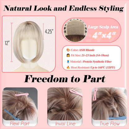 ⚡ Final Hours –🌷 Ready-to-Wear Glueless Bob Wig with Fringe