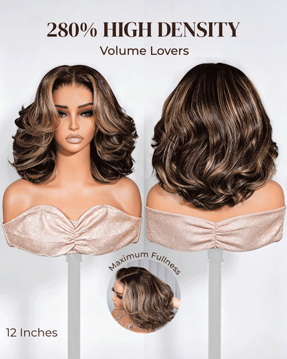 Opholab 13x6 Three-Go™ 280% High Density Glueless Old Money Bob Loose Body Wave Bob Wig Pre-cut Lace Ombre Platinum Blonde Balayage Highlights