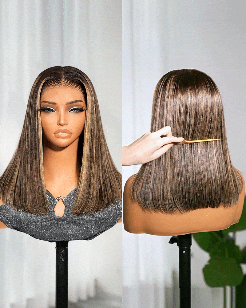 Opholab 13x6 Three-Go™ 280% High Density Glueless Old Money Bob Loose Body Wave Bob Wig Pre-cut Lace Ombre Platinum Blonde Balayage Highlights