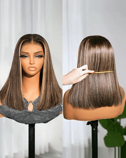 Opholab 13x6 Three-Go™ 280% High Density Glueless Old Money Bob Loose Body Wave Bob Wig Pre-cut Lace Ombre Platinum Blonde Balayage Highlights