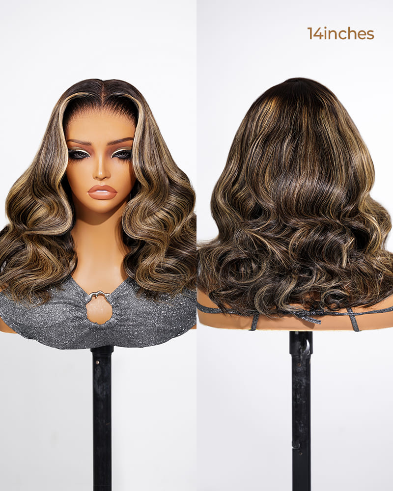 Opholab 13x6 Three-Go™ 280% High Density Glueless Old Money Bob Loose Body Wave Bob Wig Pre-cut Lace Ombre Platinum Blonde Balayage Highlights