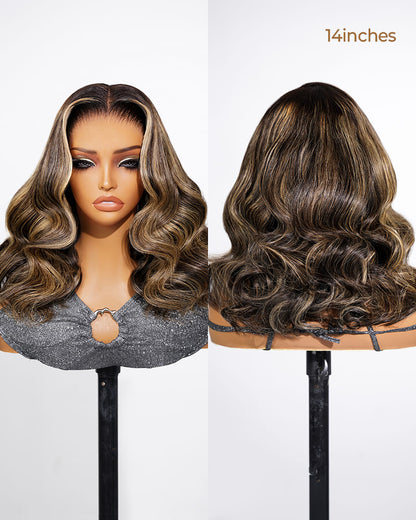 Opholab 13x6 Three-Go™ 280% High Density Glueless Old Money Bob Loose Body Wave Bob Wig Pre-cut Lace Ombre Platinum Blonde Balayage Highlights