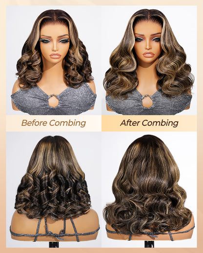Opholab 13x6 Three-Go™ 280% High Density Glueless Old Money Bob Loose Body Wave Bob Wig Pre-cut Lace Ombre Platinum Blonde Balayage Highlights
