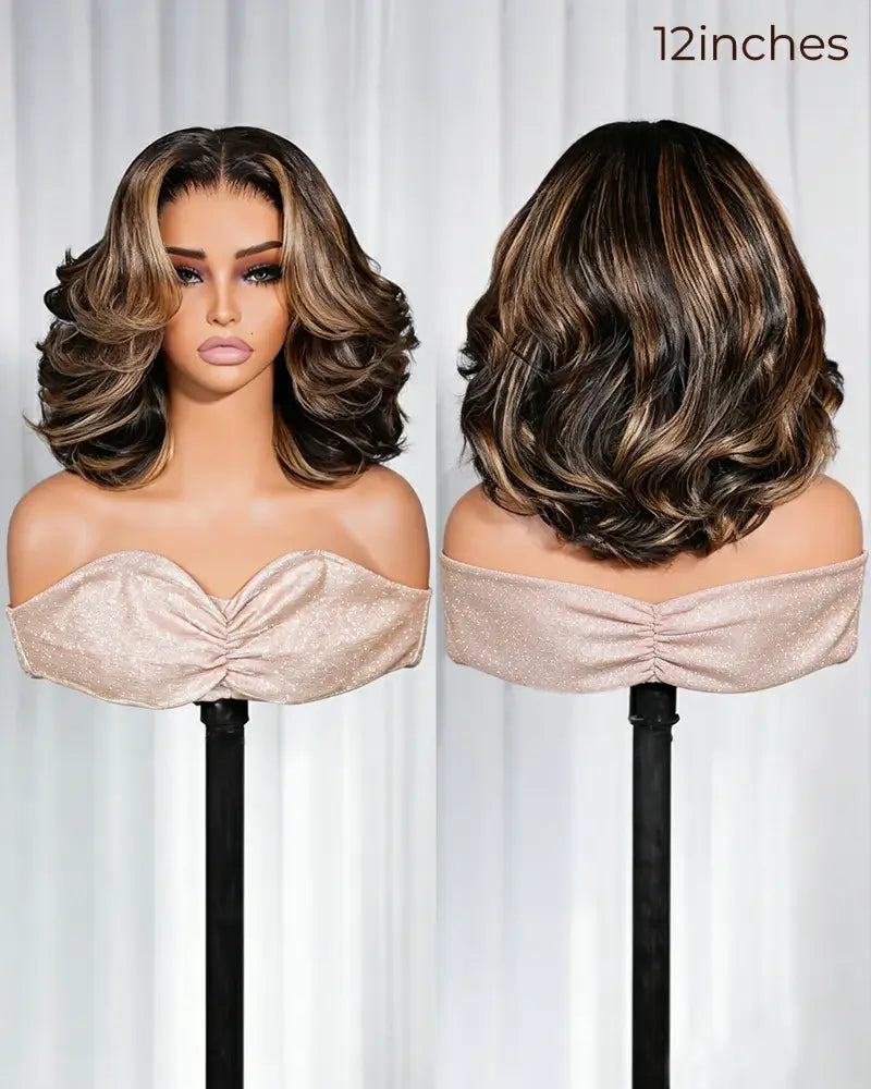 Opholab 13x6 Three-Go™ 280% High Density Glueless Old Money Bob Loose Body Wave Bob Wig Pre-cut Lace Ombre Platinum Blonde Balayage Highlights